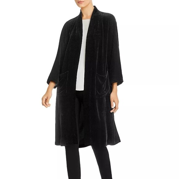 NWT Eileen Fisher Black Velvet Long Jacket - Picture 1 of 4
